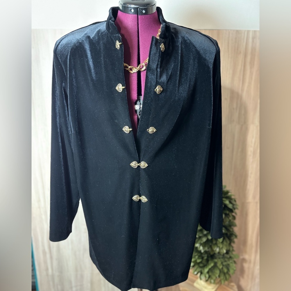 MSK Black Jacket Coat with Gold Hook Buttons Velour Velvet